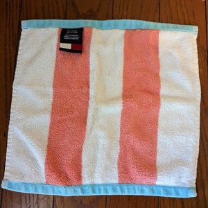 HP Tommy Hilfiger Orange, White & Blue Striped 100% Cotton Washcloth 12" x 11.5"